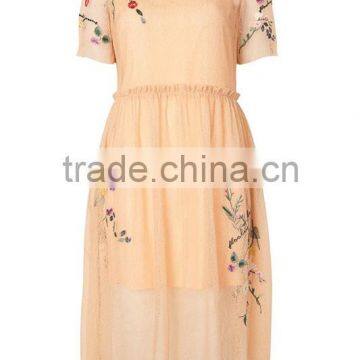 Woman Short Sleeve Flower Embroidered Midi Length Fashion Dress photo-2