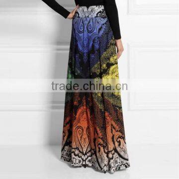 High quality printed ladies long silk skirt