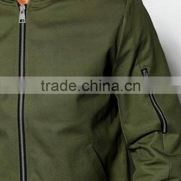 2017 Best Price High Quality New Design Durable 100% Cotton Green Baseball Collar Ribbed Cuffs Running Casual Men BomberJacket photo-3