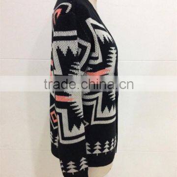 Women Open Chest Knitted Patterns Aztec Cardigan Sweater photo-5