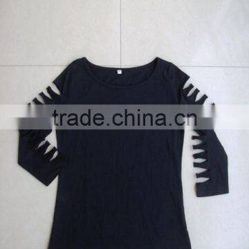 Laser cut women t shirt, latest design fashionable ladies t-shirts