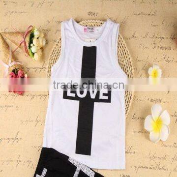 New arrival Baby clothing boutique children's cotton printing sleeveless wholesale striped t-shirt