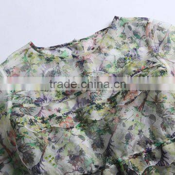 2015 HOYUGO Summer Organza Printed Sexy Blouses photo-5