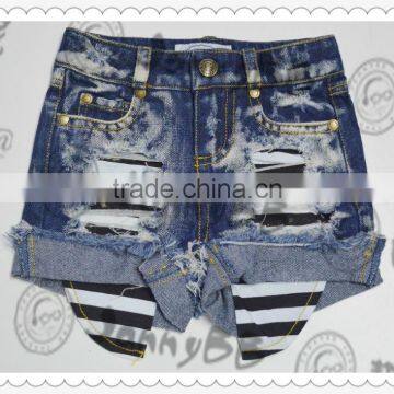 Boutique shorts wholesale 100% cotton denim hole jeans floral sequin stripe shorts