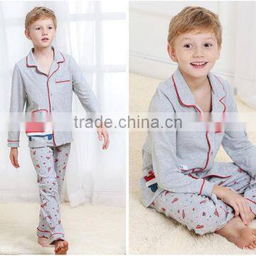 Small MOQ Latest 100% Cotton Winter Pajamas Fashion Cute Boys Woven Long Sleeve Sleepwear Printed Sleepwear Funny Pajama Piping