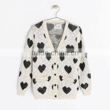 2014 Girl's sweet long sleeve heart pattern jacquard cardigan sweater