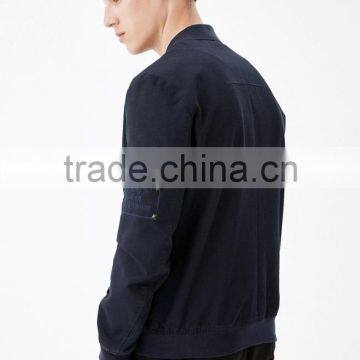 2017 Logo Custom Made Embroidered Patch Bomber Jacket 100% Polyester Black Zipper Pocket Jacket photo-4