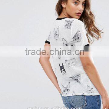 Wholesale China Fashion Design Cheap 100% Polyester t Shirt for Women With Cat Print photo-2