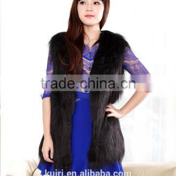 Pure Colour Long Hair Woman Sheep Fur Faux Fur Sleeveless Waistcoats photo-4