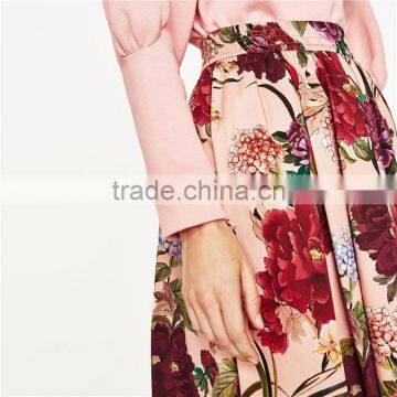 2017 OEM Spring Elegant Flower-printed Circle Skirt With Side Pockets photo-4