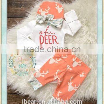 Newborn Baby kids coming home outfit fall children boutique clothing 2016 deer I m here baby girl wholesale children's romper