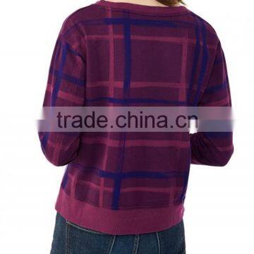 Newly Designed Purple Plead Eco-Micro Fleece Crew Sweatshirt With Irregular Hem for Women photo-3