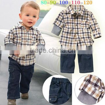 2016 Wholesale Boy Clothing Sets Grid Causal T Shirt And Jean Pants Baby Suits For Children Wear