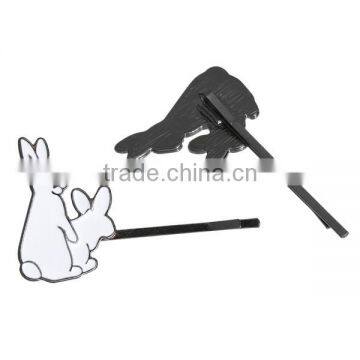 Hair Clips Findings Rabbit Animal Gunmetal White Enamel 55mm x 34mm photo-3