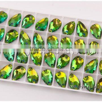 Drop Peridot Color 7*12mm 240pcs Sew on Stones Two Holes Loose Rhinestone photo-3