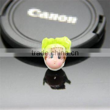 Green Hat Little Girl Doll Polymer Clay Micropore Bead Fit Jewelry Making