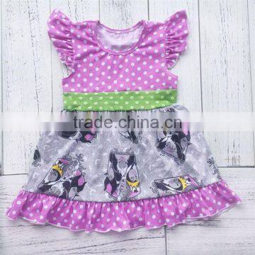 Factory sale different styles flutter sleeve dot design cartoon pattern kids casual dresses