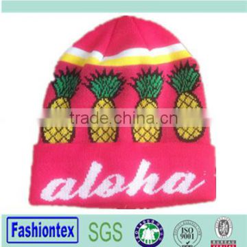 100% Acrylic Custom knitted Beanie Hat Pineapple Jacquard Beanie Hats Beanie custom logo