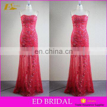 Sexy See Through Skirt Heavy Beaded Red Formal Evening Gowns For Party Girls