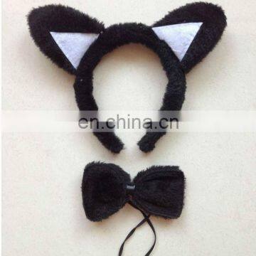 HBN-1451 Party cat headband with bow tie Black cat headband