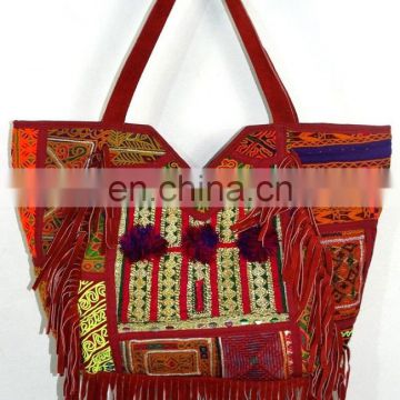 Vintage Leather Fringe Bag Exclusive fashionable women Antique Indian Banjara Tote Bag