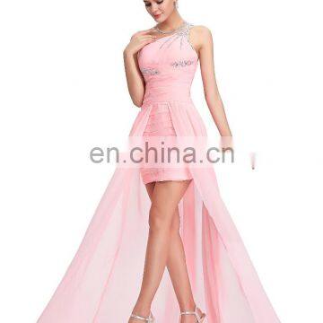 Grace Karin Short Front Long Back Chiffon One Shoulder Pink Prom Dress CL3828 photo-2