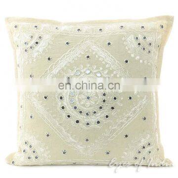 White Mirror Embroidered Boho Decorative Pillow Bohemian Cushion Cover - 16, 20, 24"