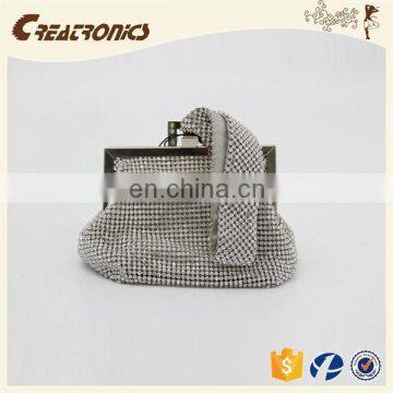 CR sample available shining diamonds surface metal frame portable long handle silver top sales trendy india clutch bag