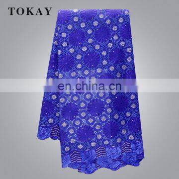 Royal blue newest design swiss cotton lace fabric embroidery