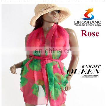 Lingshang Silk Scarf Female Chemical Fiber Scarf Ultralarge Thin Summer Sunscreen Cape Beach Towel Scarf Long Design photo-2