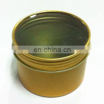 Golden Small Round Screw Lid Tea Tin Box with a PET Window