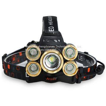 5 LED Cycling Headlamp 4R5 1T6 Zoomable Rechargeable Focusable Headlight Flashlight Torch Fishing Camping