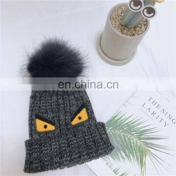 Children's knitted hat pompom custom knit embroidered beanie Outdoor Walking Cap