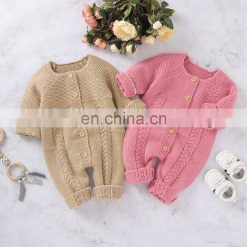 Baby Rompers Clothes Winter 0-24M Newborn Girl Boy Knitted Infant Kids Jumpsuits Outfits Long Sleeve Cotton Overalls Solid Color