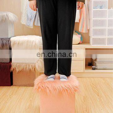 Reatai Hot Sale White Faux Fur Leather Foldable Storage Box Plush Ottoman for Sitting and Storage photo-7