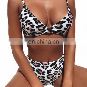 2019 new European and American sexy swimsuit leopard snake pattern high waist ladies bikini