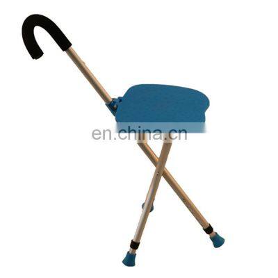 Adjustable portable aluminum folding elderly leg supporter crutches walking stick with a stool