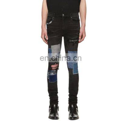 Fashion Design Wholesale Factory Men Black patch jean