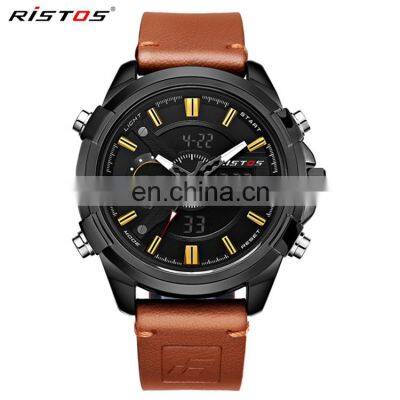 RISTOS 9416 Popular Men's Digital Analog Military Chrono Man Watch Time Showed Fashionable Leather Casual Watches Men