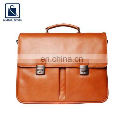 Old School Style Flap Closure Type Anthracite Fitting and Matching Stitching Genuine Leather Office Bag for Men