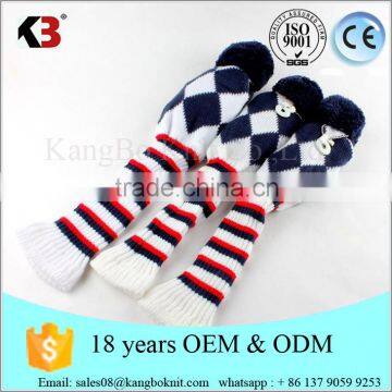 OEM golf headcover knit pom pom classic headcover knit 3 pcs headcover set pom pom sock covers