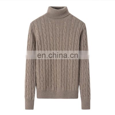 Trending 100% Pure Cashmere Sweater High Quality Cable Knit Solid Color Turtleneck Collar Casual Style with Front Logo Winter