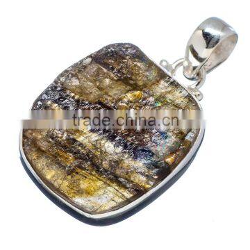 925 SOLID STERLING FINE SILVER ROUGH LABRADORITE PENDANT