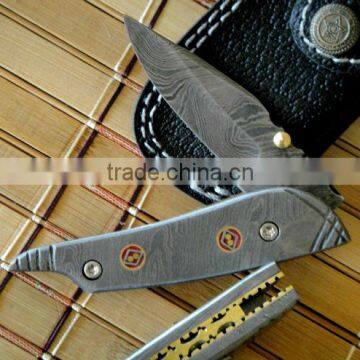 udk f22" custom handmade Damascus pocket knife / folding knife with full Damascus steel handle