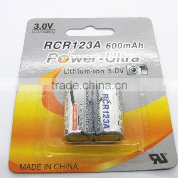 Rechargeable Li-ion 3V RCR123A 600mAh battery