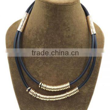 NNK-100918 Punk Double Layered Alloy Beaded Imitation Leather Fashion Statement Necklaces photo-3