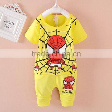 2016 hotsale latest design children clothes set baby boy spiderman shirt and pant piece set wholesale