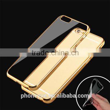 Luxury Ultra-thin Plated Frame Clear Transparent Soft Silicon TPU Back Cover Case for Iphone6