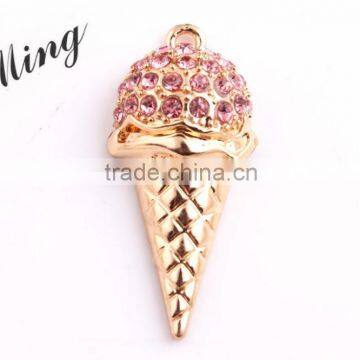 AAA Quality wholesale Large silver alloy ice cream rhinestone pendants for kids jewelry making!