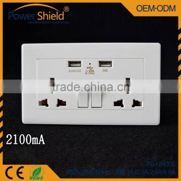 United Arab Emirates / Dubai Type Universal Double Outles AC Power Wall Switch Socket + 2 USB Charger Ports + CE FCC RoHS photo-3